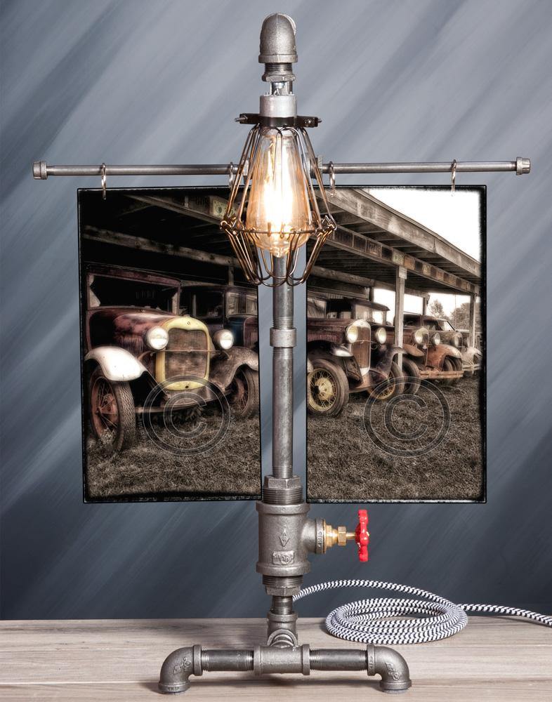 4 Ford Model T's - Table Lamp ,Steampunk lamp, Rustic decor, men, desk accessories Automotive jmanphoto