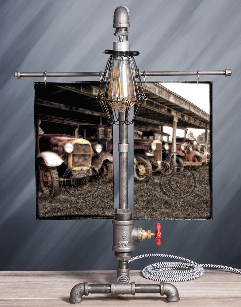 4 Ford Model T's - Table Lamp ,Steampunk lamp, Rustic decor, men, desk accessories Automotive jmanphoto