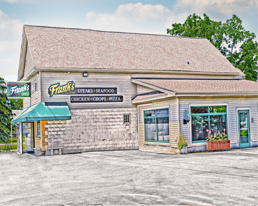 Frank's Grille Lancaster - Roast Beef & More | Family Dining artwork print featuring the restaurant exterior in Buffalo NY, ideal for home decor.