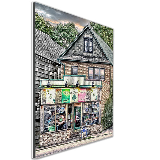 Mounted wall art of Adolf's Tavern Buffalo NY - Craft Beers & Pub Favorites, featuring nostalgic photo of historic pub in First Ward neighborhood.