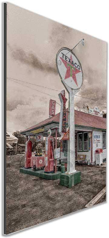Side view of Cruisers Cafe Photo - Vintage Road Pennsylvania | Film Print showing depth and texture of the mounted artwork with vintage automotive theme.
