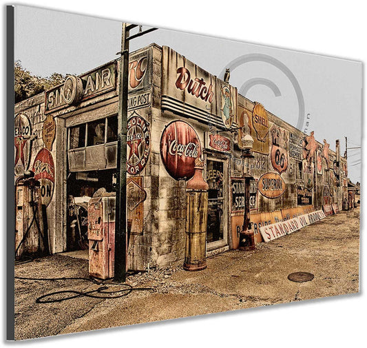 Dutch Boy Indiana Signage - Vintage Road Photography printed on wall art panel, showcasing nostalgic automotive signage for home or garage decor.