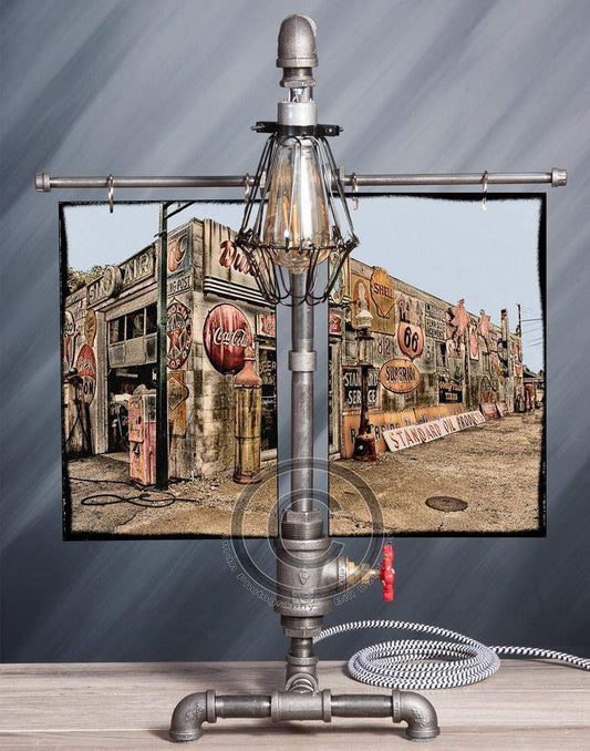 Dutch Boy & Signage on Building - Table Lamp,Steampunk lamp,Rustic decor,Edison lamp light,housewarming gift,gift for men,desk accessories Automotive jmanphoto