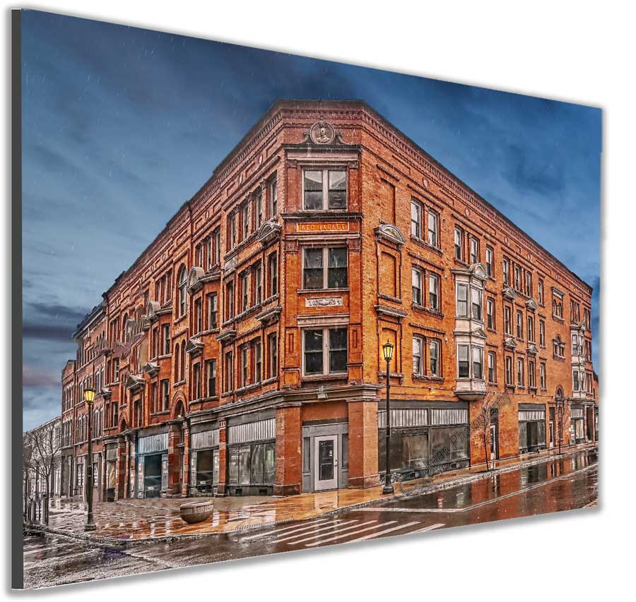 Red Jacket Building Rainy Day WNY jmanphoto
