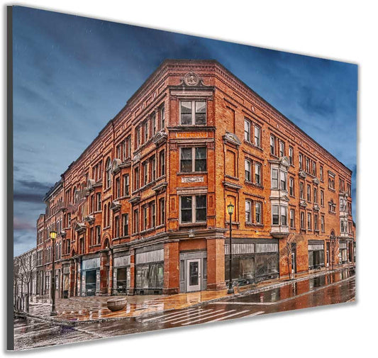 Red Jacket Building Rainy Day WNY jmanphoto