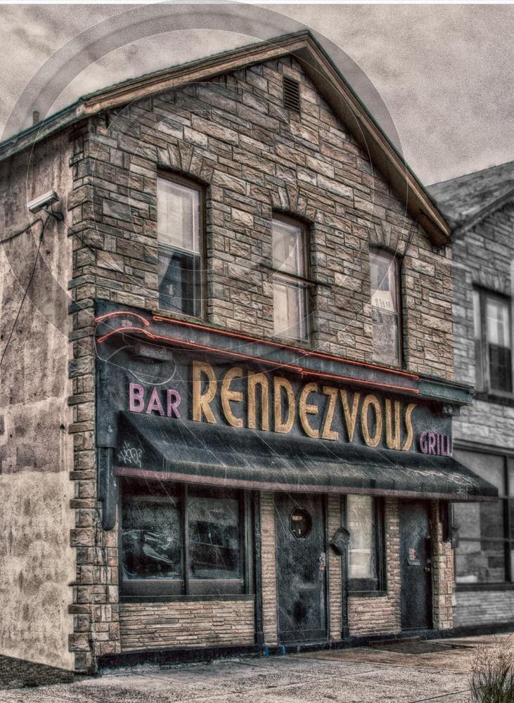 Rendezvous Magnet - Bar Grill Image features a vintage-style photo of the Rendezvous Bar Grill building in Buffalo, NY. Ideal for fridge or office decor.