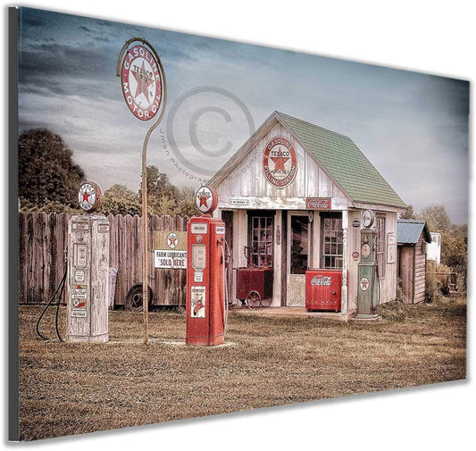 Texaco #1 Vintage gas station artwork printed on archival paper, featuring nostalgic automotive elements for home or garage wall decor.