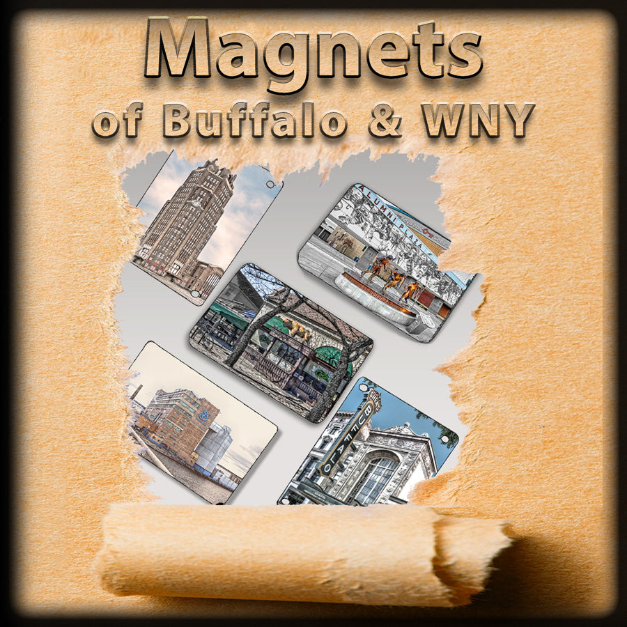 Scenic fridge magnets featuring Buffalo and Western New York landmarks.