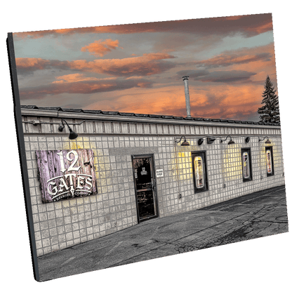 12 Gates Brewing Photo - Jman Picture | Beer Memory captures the rustic exterior of the brewery at sunset, perfect for Buffalo-WNY wall art decor.