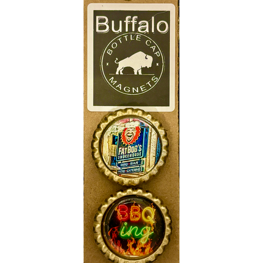 Fat Bob's BBQ and Neon BBQ Sign- Buffalo Bottle Cap Magnet