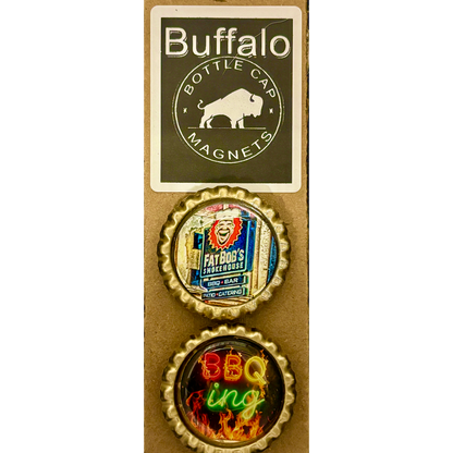 Fat Bob's BBQ and Neon BBQ Sign- Buffalo Bottle Cap Magnet