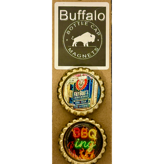 Fat Bob's BBQ and Neon BBQ Sign- Buffalo Bottle Cap Magnet