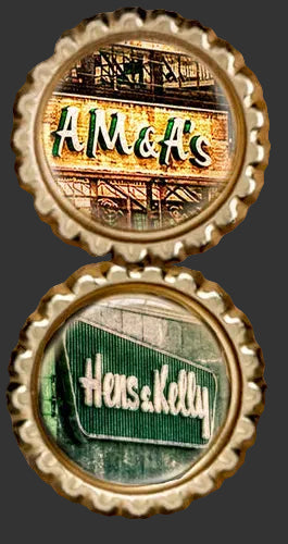 A M & A"s and Hens & Kelly - Buffalo Bottle Cap Magnet Package