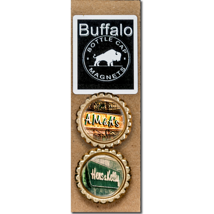 A M & A"s and Hens & Kelly - Buffalo Bottle Cap Magnet Package