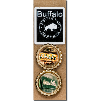 A M & A"s and Hens & Kelly - Buffalo Bottle Cap Magnet Package