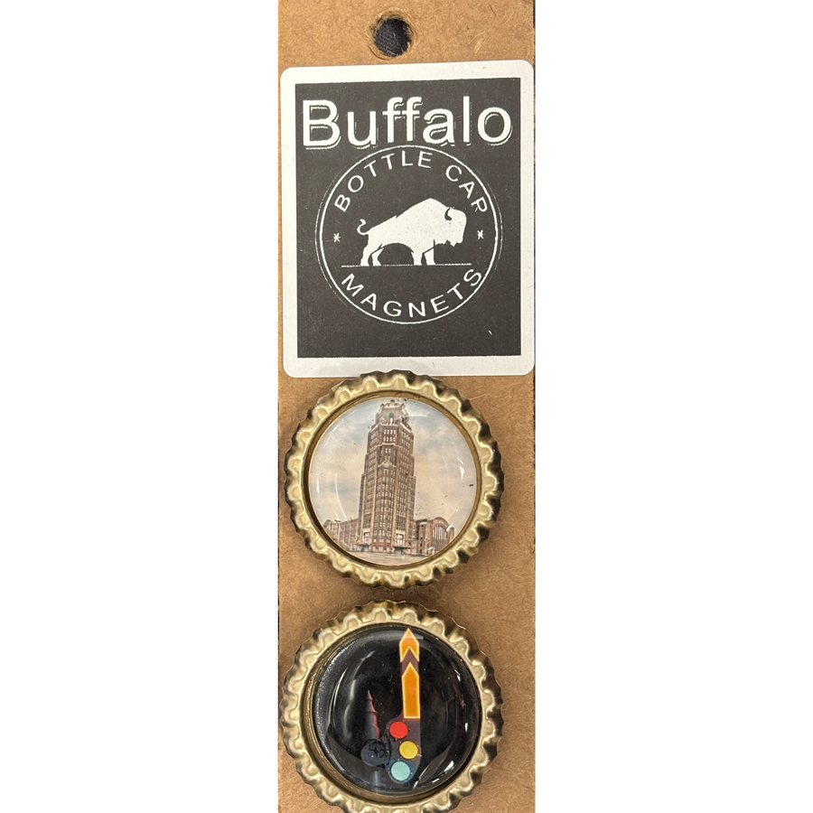 Central Terminal Front View and Neon semaphore signal image - Buffalo Bottle Cap Magnets
