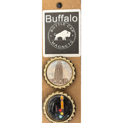 Central Terminal Front View and Neon semaphore signal image - Buffalo Bottle Cap Magnets