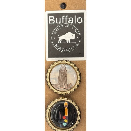 Central Terminal Front View and Neon semaphore signal image - Buffalo Bottle Cap Magnets