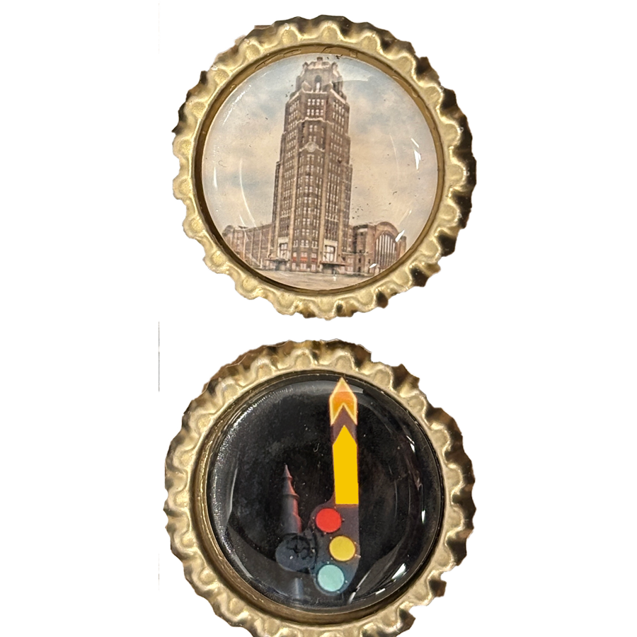 Central Terminal Front View and Neon semaphore signal image - Buffalo Bottle Cap Magnets