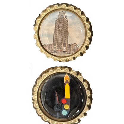Central Terminal Front View and Neon semaphore signal image - Buffalo Bottle Cap Magnets