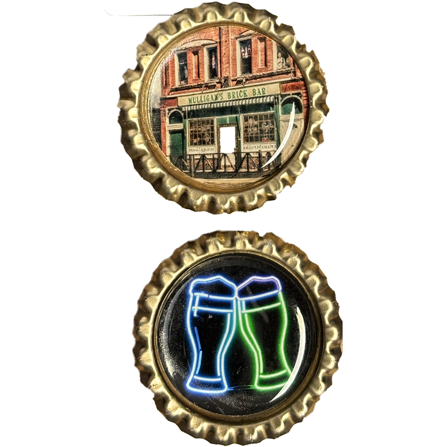 Mulligans and Neon Beer Glasses - Buffalo Bottle Cap Magnets