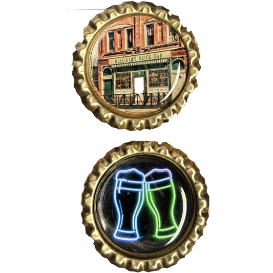 Mulligans and Neon Beer Glasses - Buffalo Bottle Cap Magnets