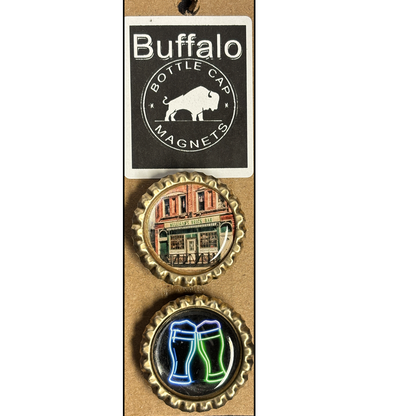 Mulligans and Neon Beer Glasses - Buffalo Bottle Cap Magnets