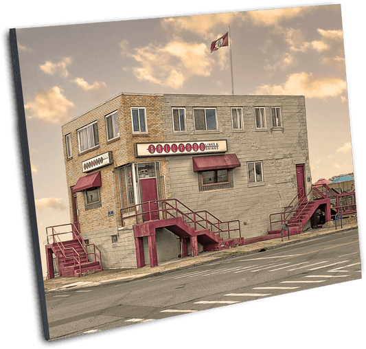 Mounted wall art of Ballyhoo Links & Drinks - Ballyhoo Restaurant Buffalo NY, showcasing nostalgic Buffalo landmark with retro design.