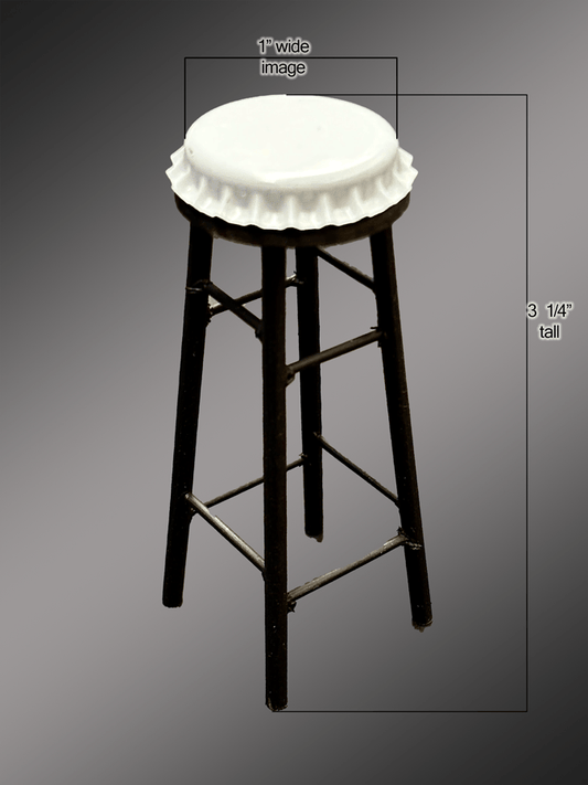 Brick Bar Stool - a 3 1/4" tall black wooden frame with a white bottle cap seat, ideal for bar-themed décor.