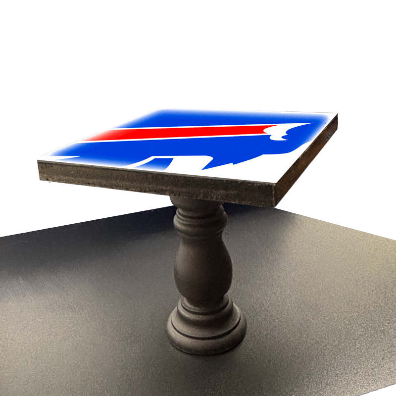 Buffalo Bills Mini Table - Decor | Fun Space Accent featuring a bold logo on a square tabletop with a classic pedestal base. Ideal for sports-themed rooms.