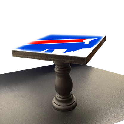 Buffalo Bills Mini Table - Decor | Fun Space Accent featuring a bold logo on a square tabletop with a classic pedestal base. Ideal for sports-themed rooms.