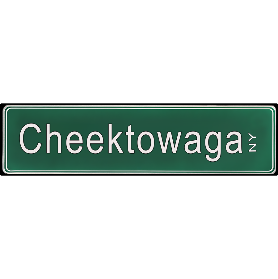 Buffalo NY ceramic street sign with green background and white lettering, perfect for home or office decor, SKU: 416Cheektowaga