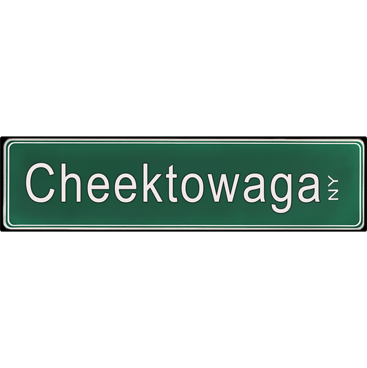 Buffalo NY ceramic street sign with green background and white lettering, perfect for home or office decor, SKU: 416Cheektowaga
