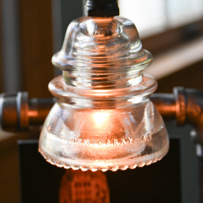 Steampunk lamp, Clear Glass Insulator, LED Lit shot glass, City Hall Photo