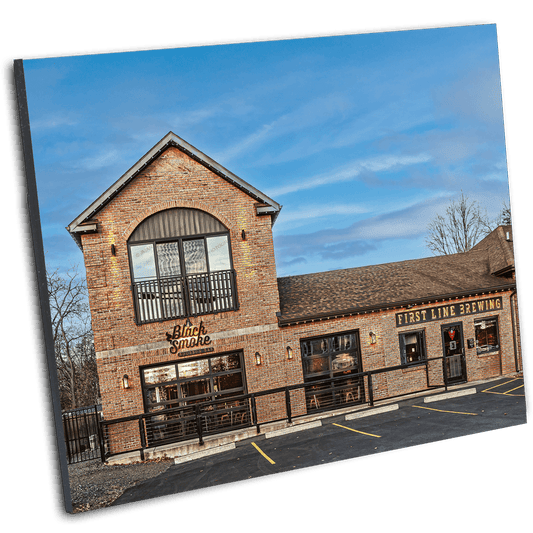 Angled print of First Line Brewing in Orchard Park, part of Buffalo Brewery Photos collection. Perfect decor for home bars or brewery-themed spaces.