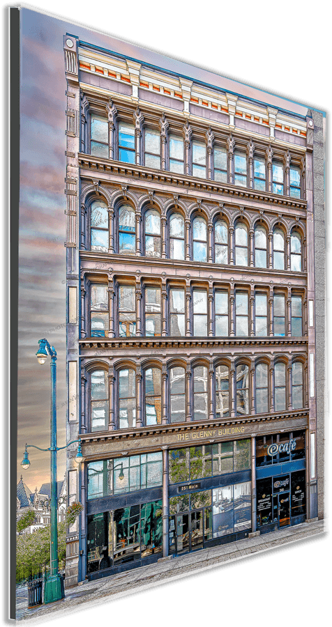 Buffalo NY Glenny Building photo showcasing historic cast iron facade in downtown. Available in 5 sizes for wall art and home decor.