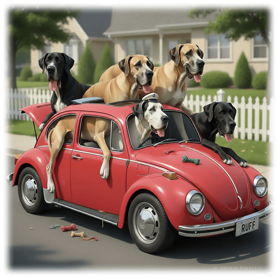 Great Danes and a Volkswagen Beetle - Funny  Art:Ceramic Coaster, Ceramic Wall TIle, Ceramic Trivet, Print (Copy)