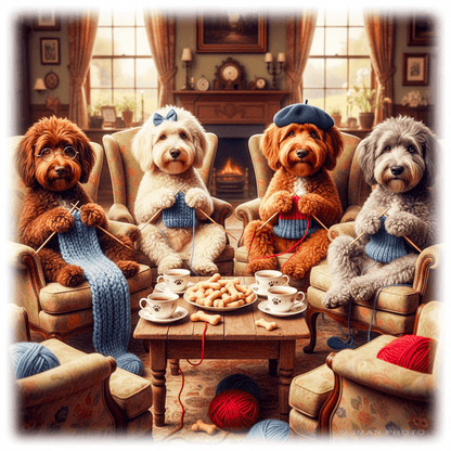 Labradoodles knitting - Funny  Art:Ceramic Coaster, Ceramic Wall TIle, Ceramic Trivet, Print (Copy)