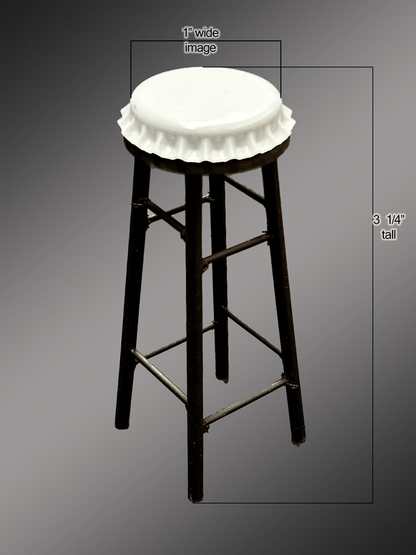 Vidler's Bottle Cap Bar Stool - Vidler's Stool | Black, Wooden mini table with white bottle cap seat, 3 1/4" tall and 1" wide. Ideal for dollhouse bar decor.