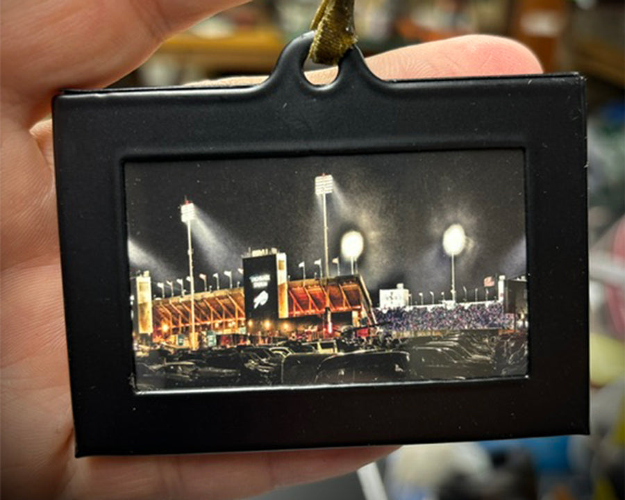 Highmark Stadium - Buffalo Bills - Official Home ornament featuring a night game scene with stadium lights and crowd, perfect for WNY sports decor.