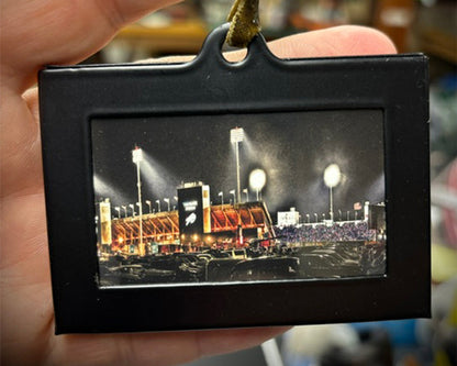 Highmark Stadium - Buffalo Bills - Official Home ornament featuring a night game scene with stadium lights and crowd, perfect for WNY sports decor.