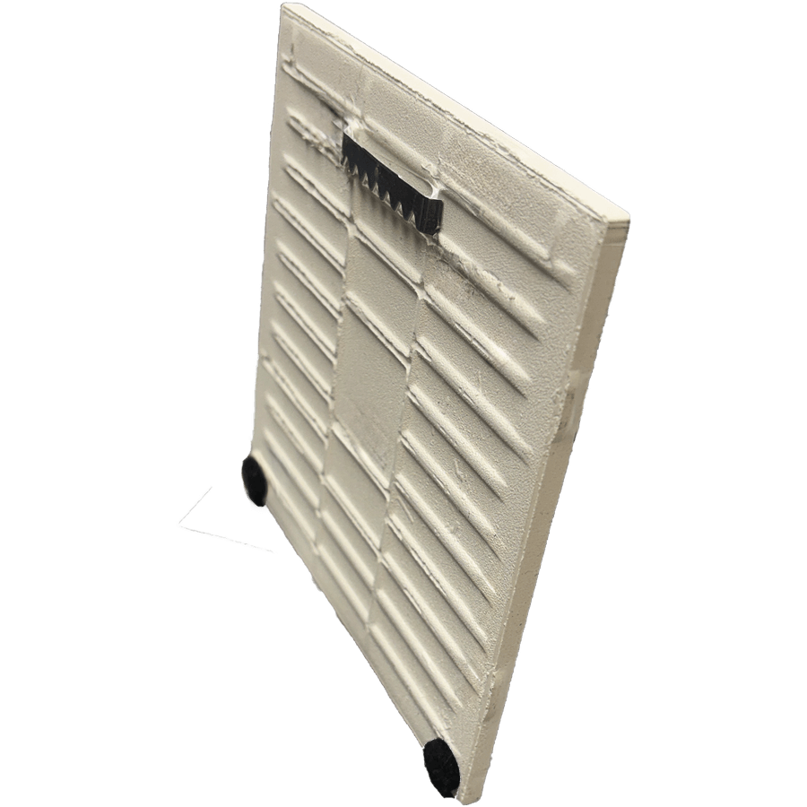 Back view of Ceramic Tile Wall Art Trivet - Angel Food Cake design showing durable 6'x6' tile with hanging hardware and protective pads.