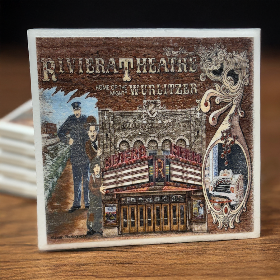 Riviera Theatre Collage Ceramic Coaster