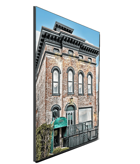 Tempo Restaurant - Buffalo Charm | History & Tradition wall art print features a historic brick building in Allentown with vintage architectural details.