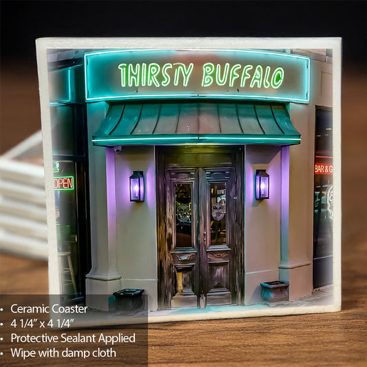 Thursty Buffalo Photo Ceramic Coaster