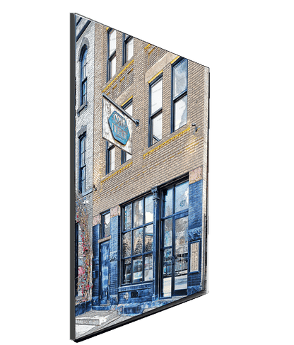 Side view of Toutant - Iconic Restaurant Photo print, float-mounted for a sleek, modern display. Available in 5 sizes for versatile wall art options.
