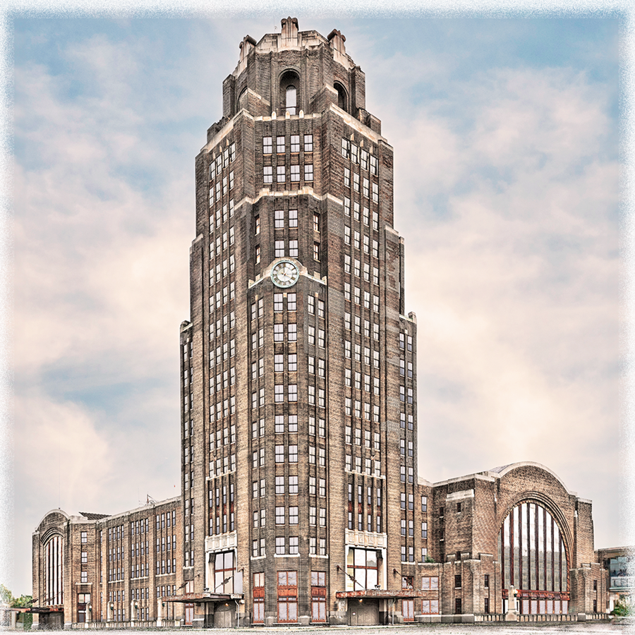 Central Terminal Front View Ceramic Coaster - Buffalo History