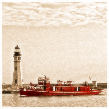 Buffalo Lighthouse with Cotter Fireboat Ceramic Coaster - Buffalo History