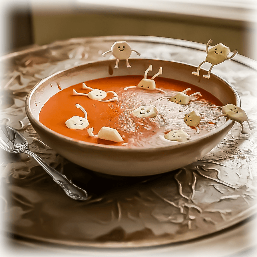 Tomato Soup with Crackers Swimming -Ceramic Kitchen Wall Art Featuring