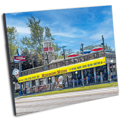 Float-mounted visual artwork of Mississippi Mudds in Tonawanda, NY, showcasing iconic roadside diner with vivid colors and retro appeal.